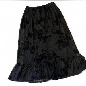Elegant Embroidered Lacy Black Floral Skirt with Flowy Hem